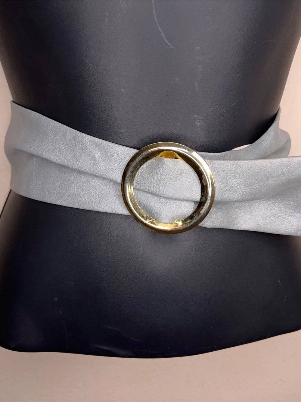 Vintage Small Grey Belt Retro 80s Round Gold Buckle Adjustable